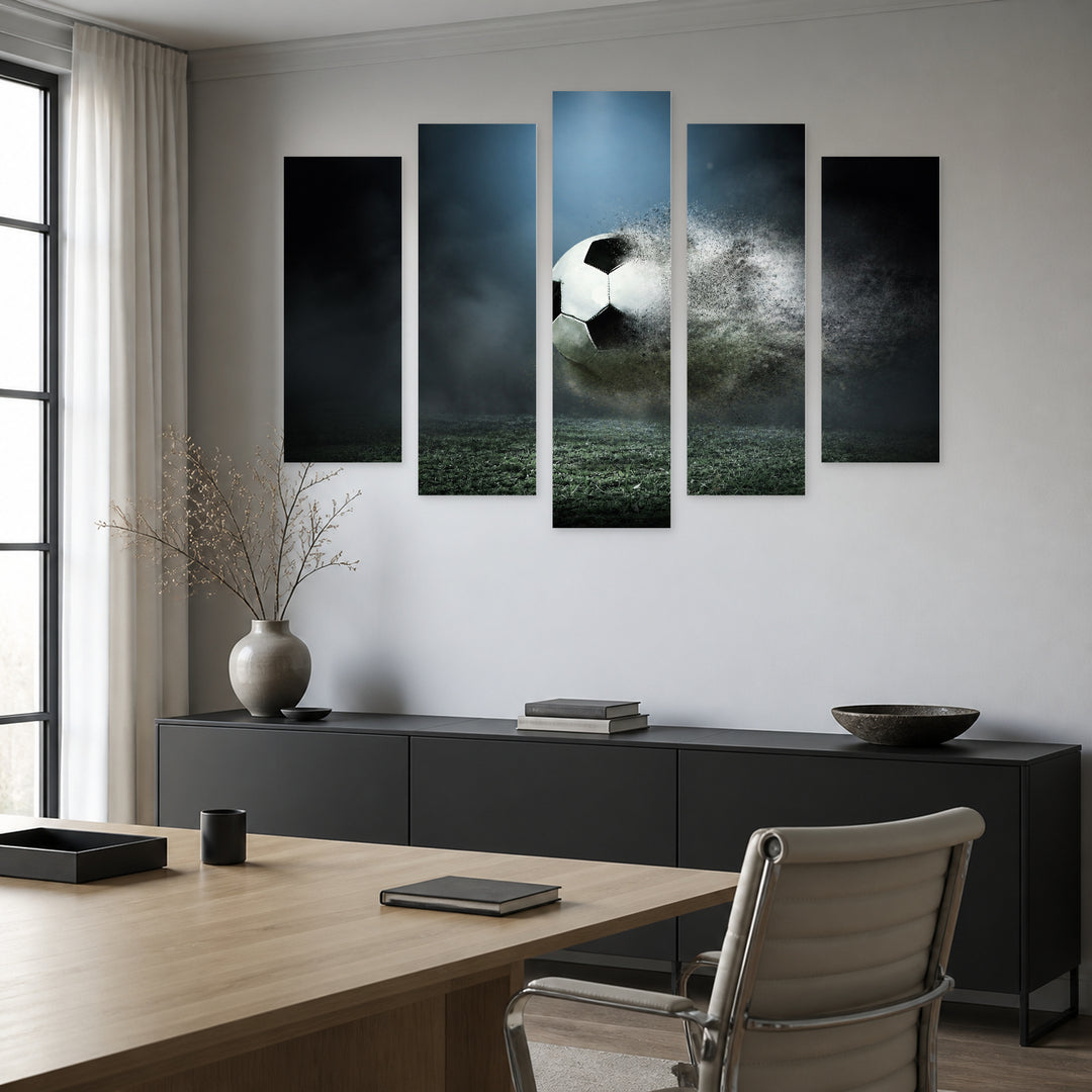 Football with Geometric Rhythm — five-panel wall art in frontal interior | 5wallart 51640 M3