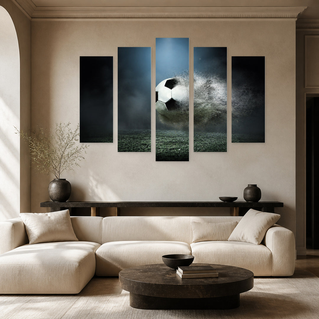 Football with Geometric Rhythm — five-panel wall art in alternate frontal interior | 5wallart 51640 M4