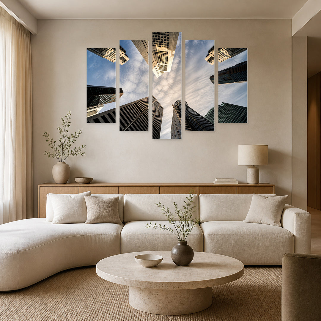 Business Buildings in New York Urban Panorama — five-panel wall art in frontal interior | 5wallart 51653 M3