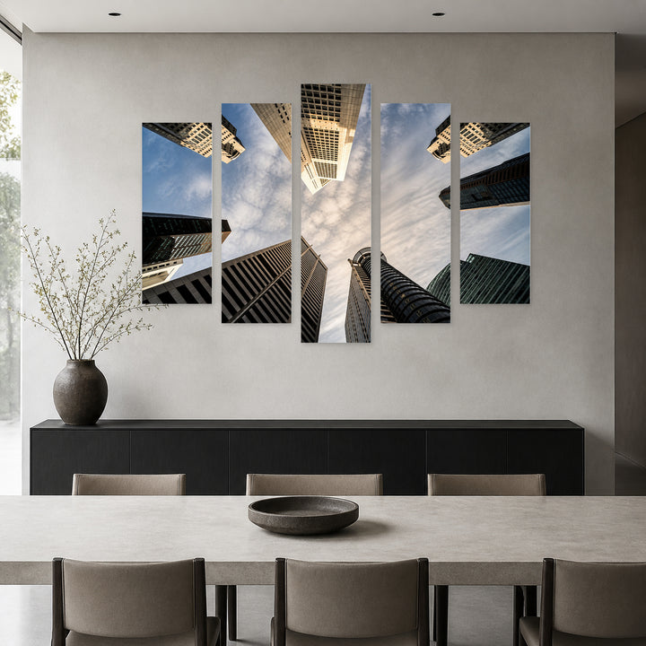 Business Buildings in New York Urban Panorama — five-panel wall art in alternate frontal interior | 5wallart 51653 M4