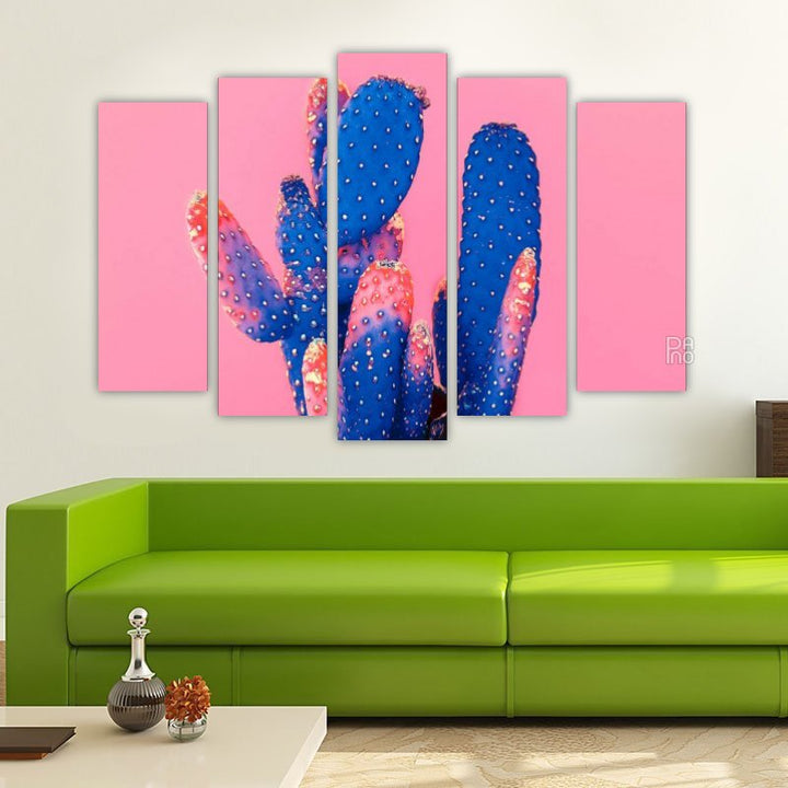 Minimalist cactus art design – five-piece modular wall art