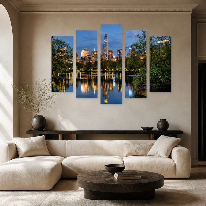 Central Park, Manhattan in Vivid Color — five-panel wall art in frontal interior | 5wallart 51671 M3