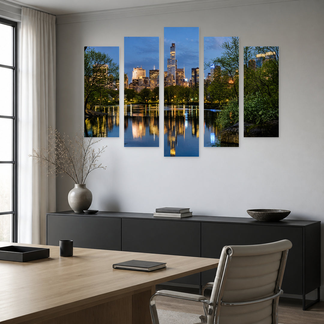 Central Park, Manhattan in Vivid Color — five-panel wall art in alternate frontal interior | 5wallart 51671 M4