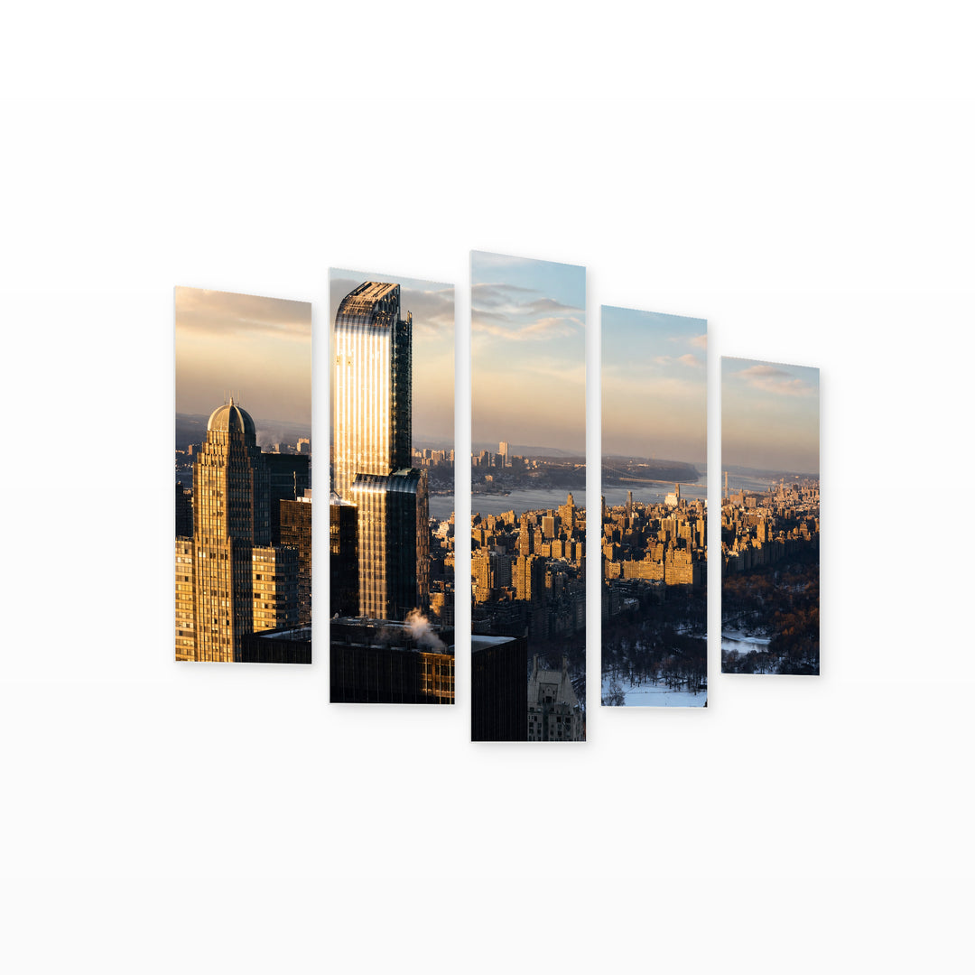 Skyscraper Building View in Serene Light — five-panel wall art on white background in perspective | 5wallart 51682 M1
