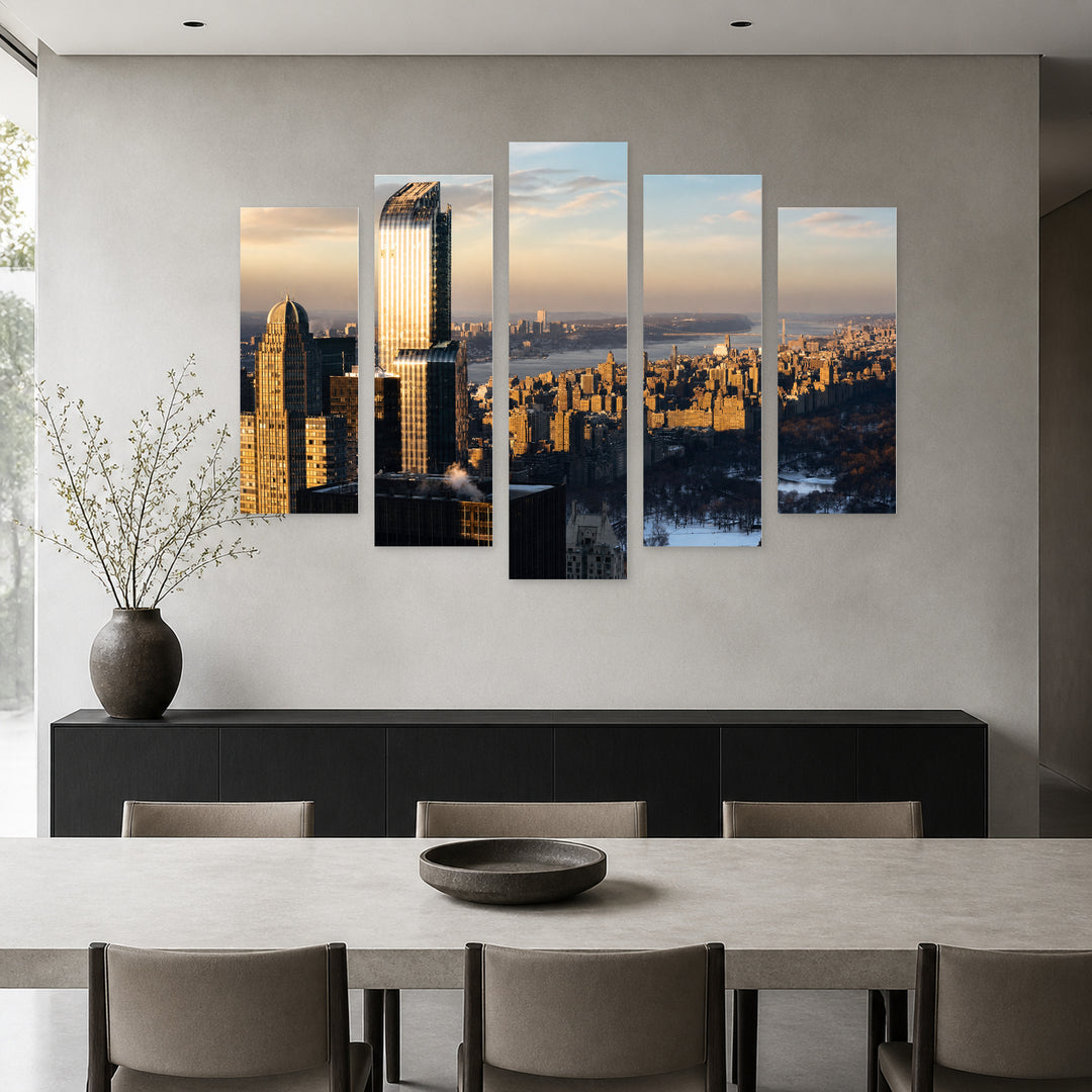Skyscraper Building View in Serene Light — five-panel wall art in frontal interior | 5wallart 51682 M3