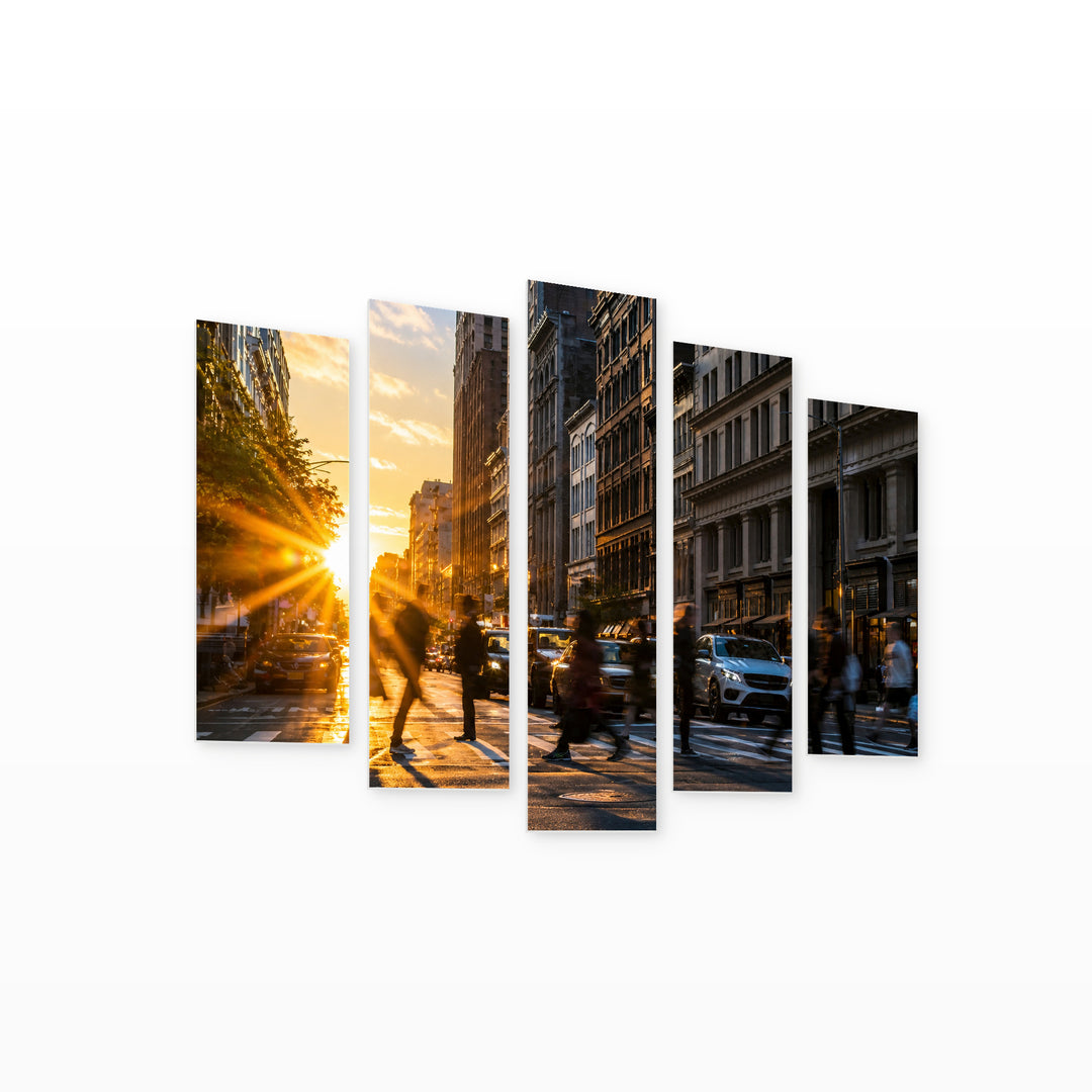 People in Motion in Vivid Color — five-panel wall art on white background in perspective | 5wallart 51689 M1