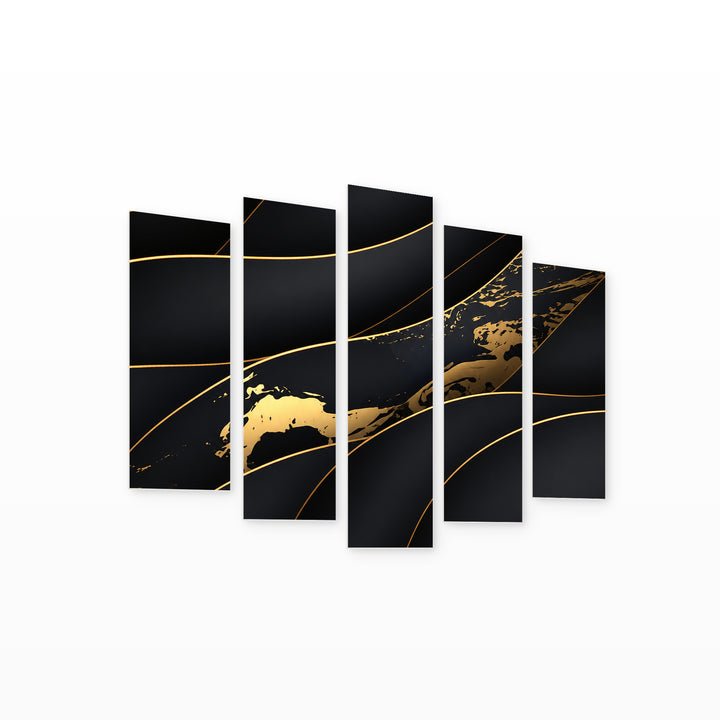 Luxury Background with Waves with Geometric Rhythm — five-panel wall art on white background in perspective | 5wallart 51721 M1