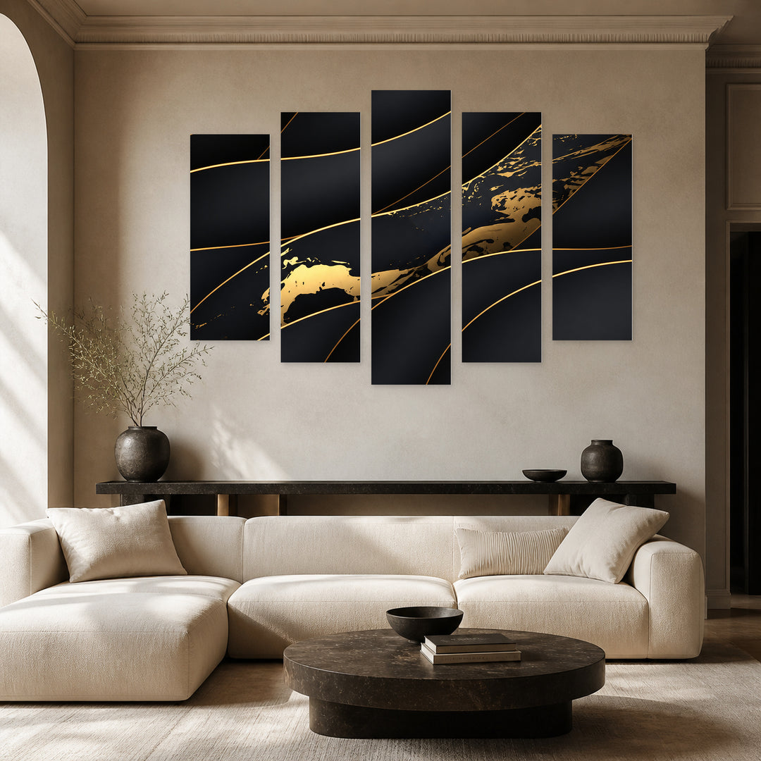 Luxury Background with Waves with Geometric Rhythm — five-panel wall art in frontal interior | 5wallart 51721 M3
