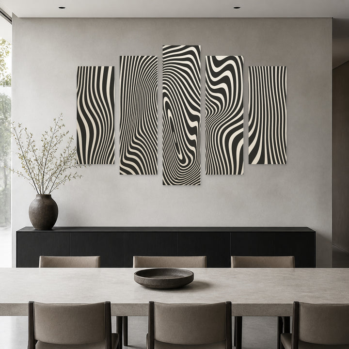 Abstract Wavy Lines in Serene Light — five-panel wall art in frontal interior | 5wallart 51730 M3