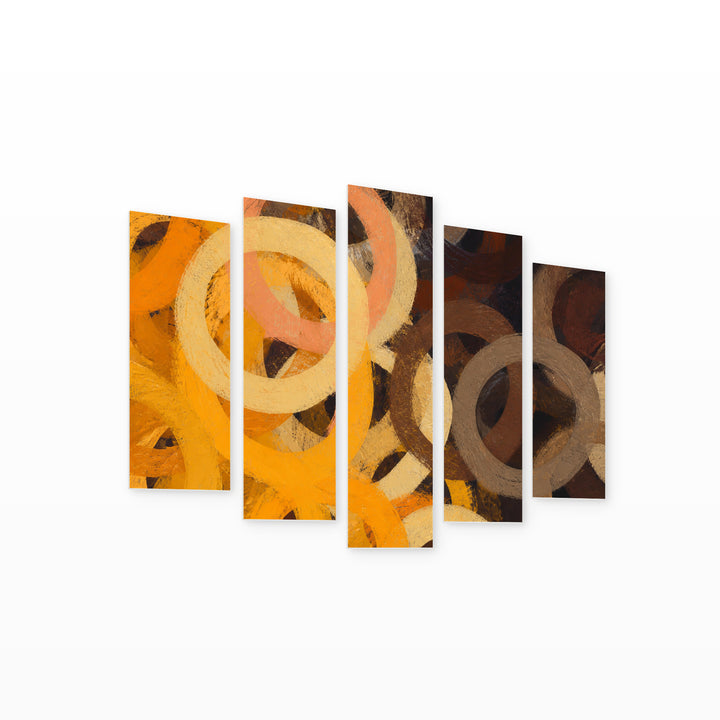 Circles with Oil Paints Modern Composition — five-panel wall art on white background in perspective | 5wallart 51738 M1