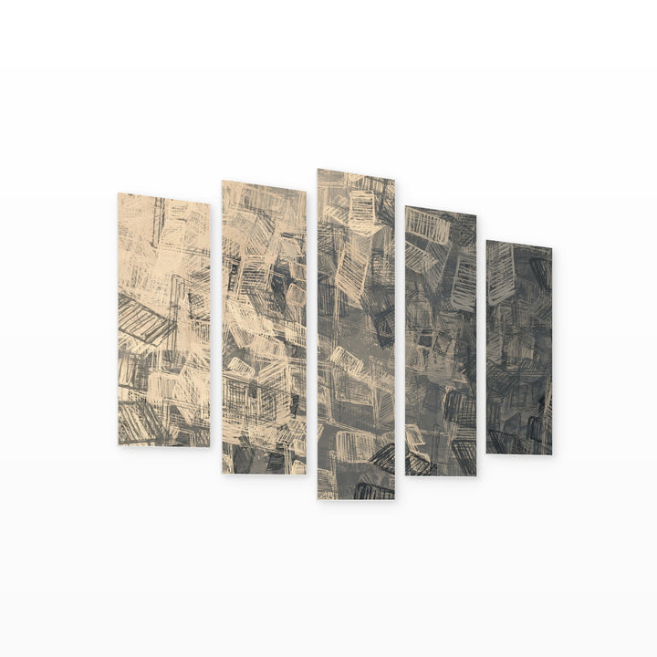 Artistic Sketch Background in Serene Light — five-panel wall art on white background in perspective | 5wallart 51739 M1