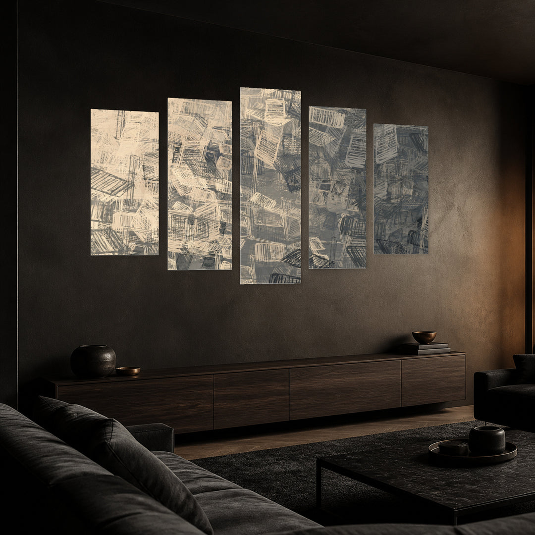 Artistic Sketch Background in Serene Light — five-panel wall art in perspective interior | 5wallart 51739 M2