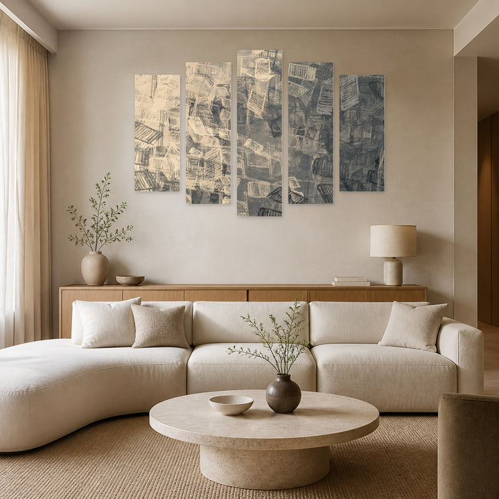 Artistic Sketch Background in Serene Light — five-panel wall art in frontal interior | 5wallart 51739 M3