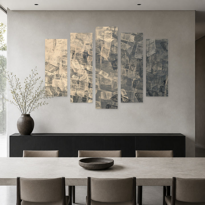 Artistic Sketch Background in Serene Light — five-panel wall art in alternate frontal interior | 5wallart 51739 M4