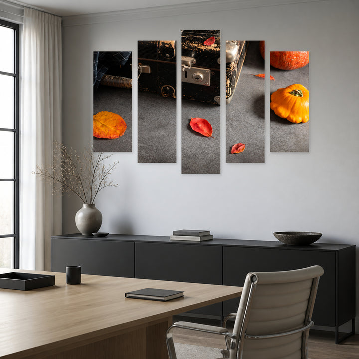 Vintage Suitcase in Serene Light — five-panel wall art in frontal interior | 5wallart 51752 M3