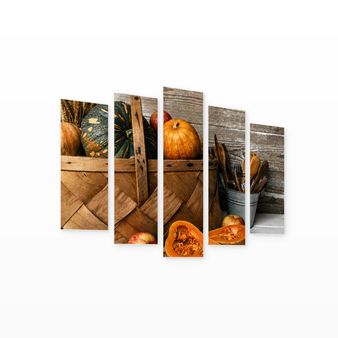 Vegetables in a Woven Basket in Vivid Color — five-panel wall art on white background in perspective | 5wallart 51761 M1