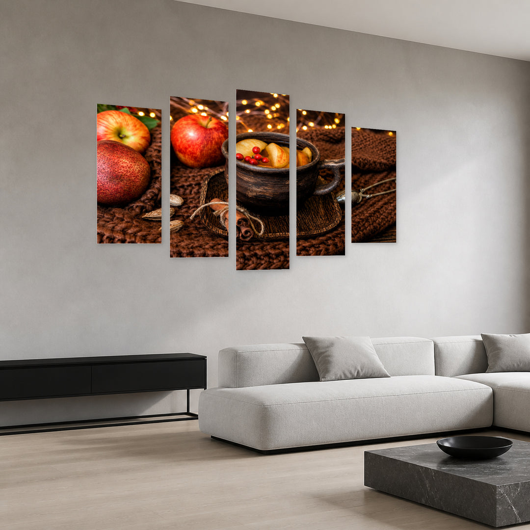Hot Cup of Tea in Serene Light — five-panel wall art in perspective interior | 5wallart 51762 M2