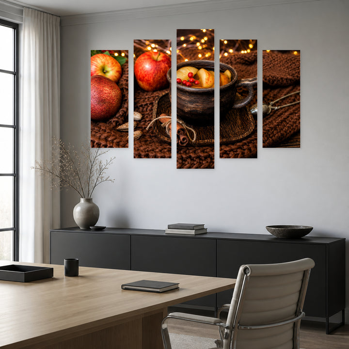 Hot Cup of Tea in Serene Light — five-panel wall art in frontal interior | 5wallart 51762 M3