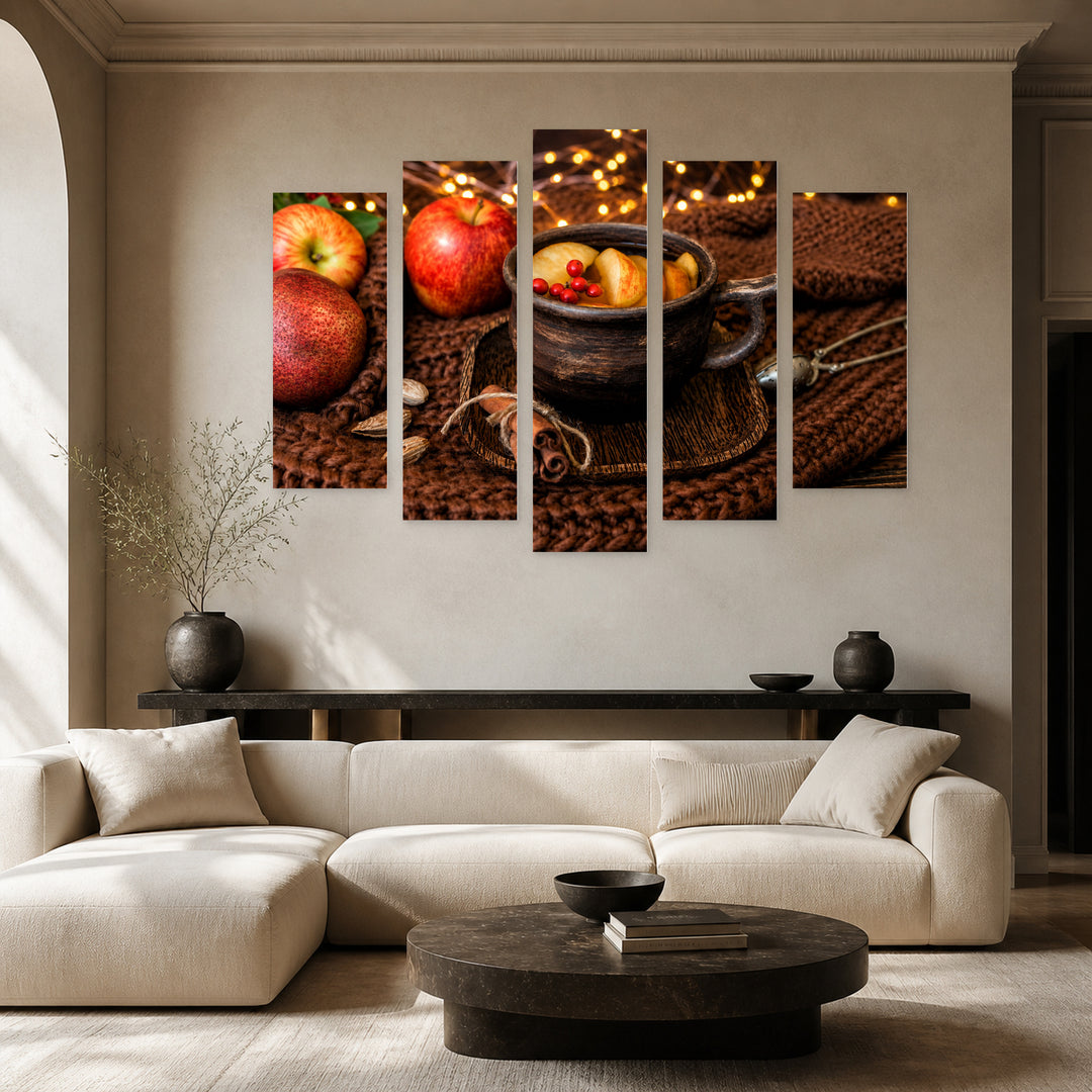 Hot Cup of Tea in Serene Light — five-panel wall art in alternate frontal interior | 5wallart 51762 M4