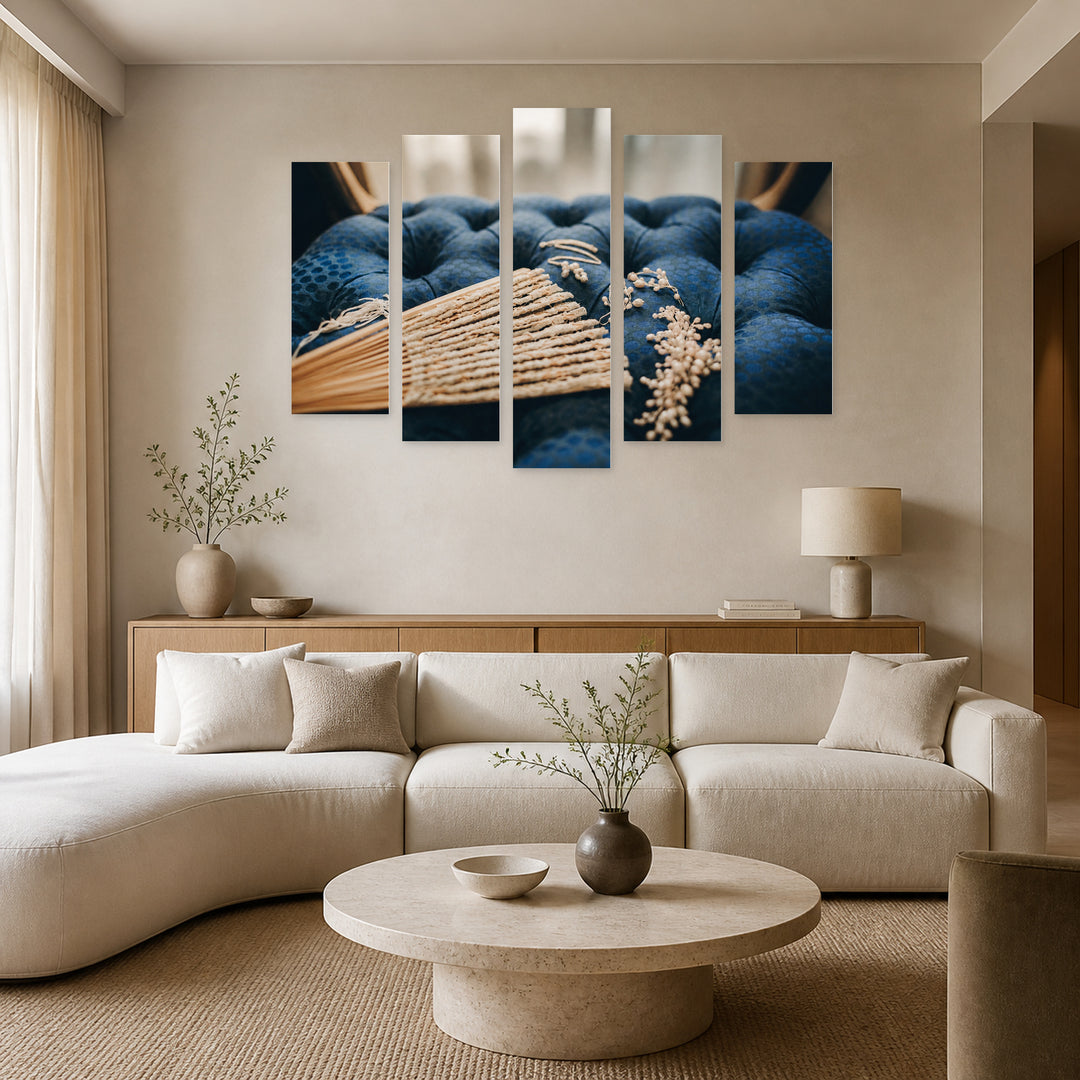 Pearls in Serene Light — five-panel wall art in frontal interior | 5wallart 51775 M3