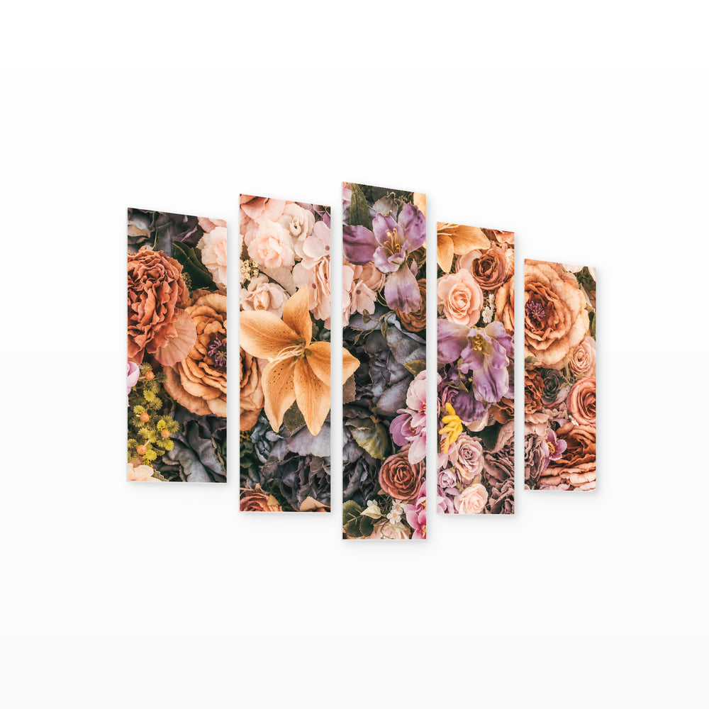 Floral Background in Serene Light — five-panel wall art on white background in perspective | 5wallart 51784 M1