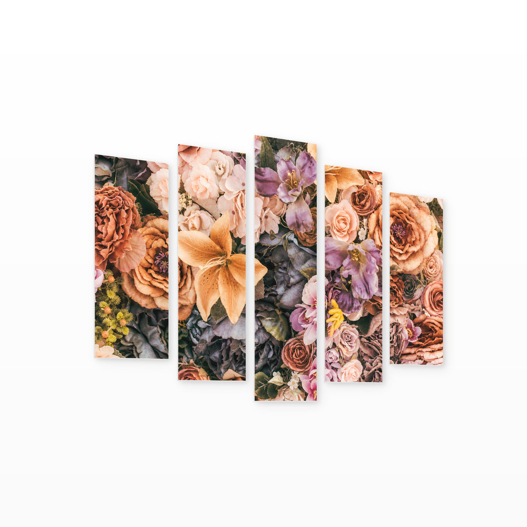 Floral Background in Serene Light — five-panel wall art on white background in perspective | 5wallart 51784 M1