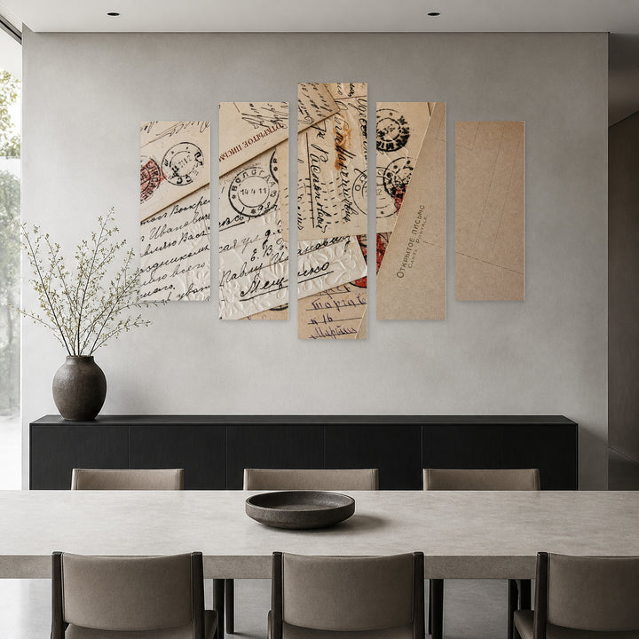 Vintage Letters Vintage Study — five-panel wall art in frontal interior | 5wallart 51790 M3