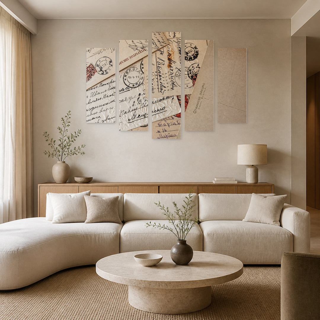 Vintage Letters Vintage Study — five-panel wall art in alternate frontal interior | 5wallart 51790 M4