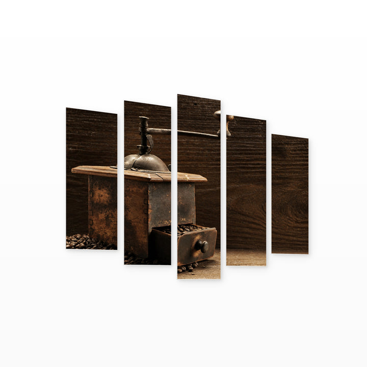 Coffee Grinder Still Life — five-panel wall art on white background in perspective | 5wallart 51791 M1