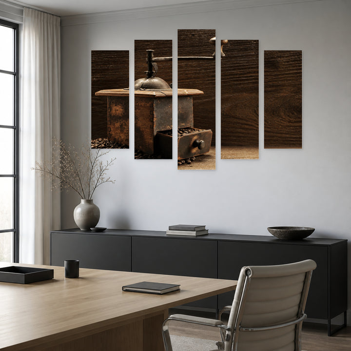 Coffee Grinder Still Life — five-panel wall art in alternate frontal interior | 5wallart 51791 M4