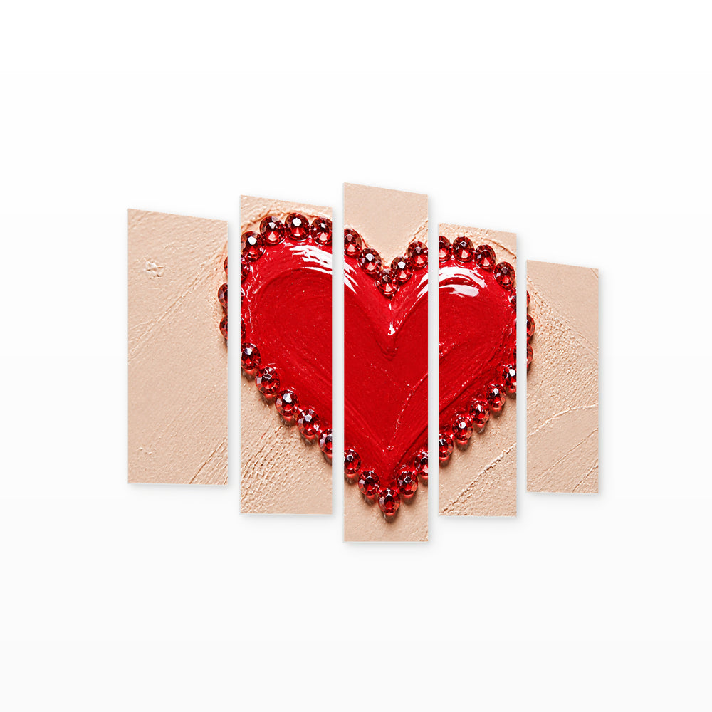 Heart-shaped Lips Modern Composition — five-panel wall art on white background in perspective | 5wallart 51798 M1