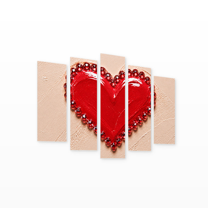 Heart-shaped Lips Modern Composition — five-panel wall art on white background in perspective | 5wallart 51798 M1