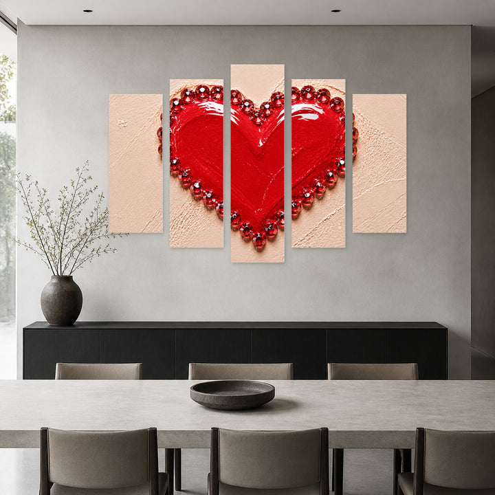 Heart-shaped Lips Modern Composition — five-panel wall art in frontal interior | 5wallart 51798 M3
