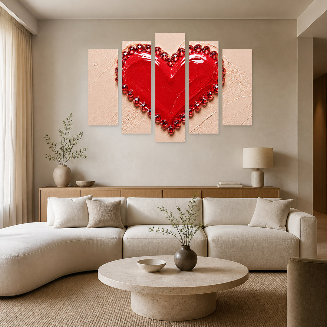 Heart-shaped Lips Modern Composition — five-panel wall art in alternate frontal interior | 5wallart 51798 M4