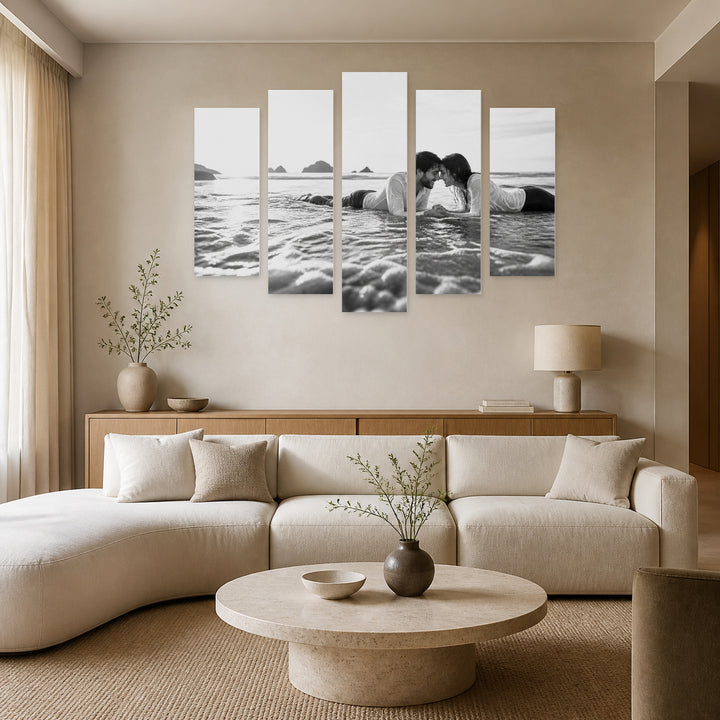 Lovers in the Water with Dreamlike Atmosphere — five-panel wall art in alternate frontal interior | 5wallart 51804 M4