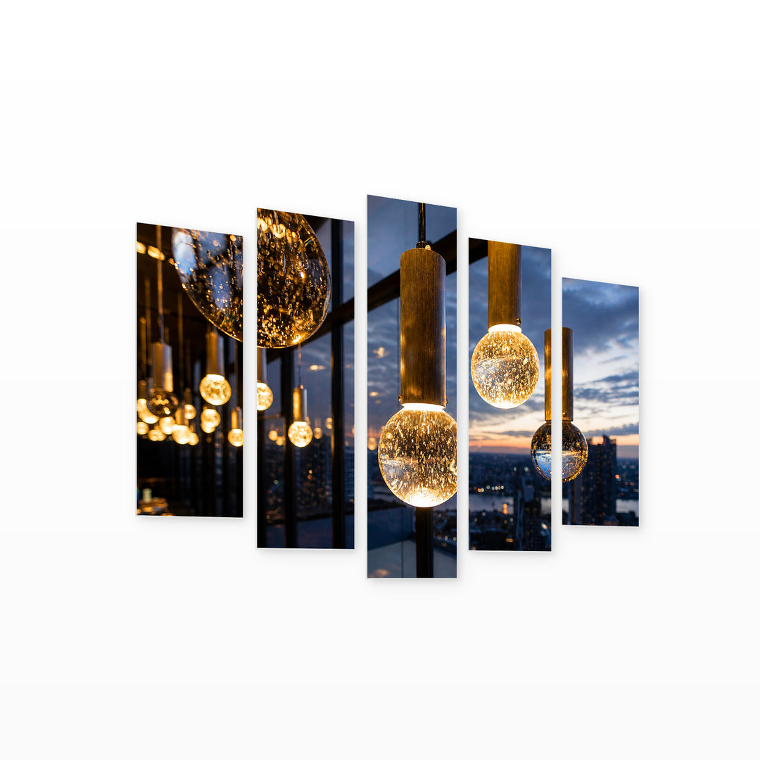 Luxury Interior with Hanging Lamps Modern Composition — five-panel wall art on white background in perspective | 5wallart 51833 M1