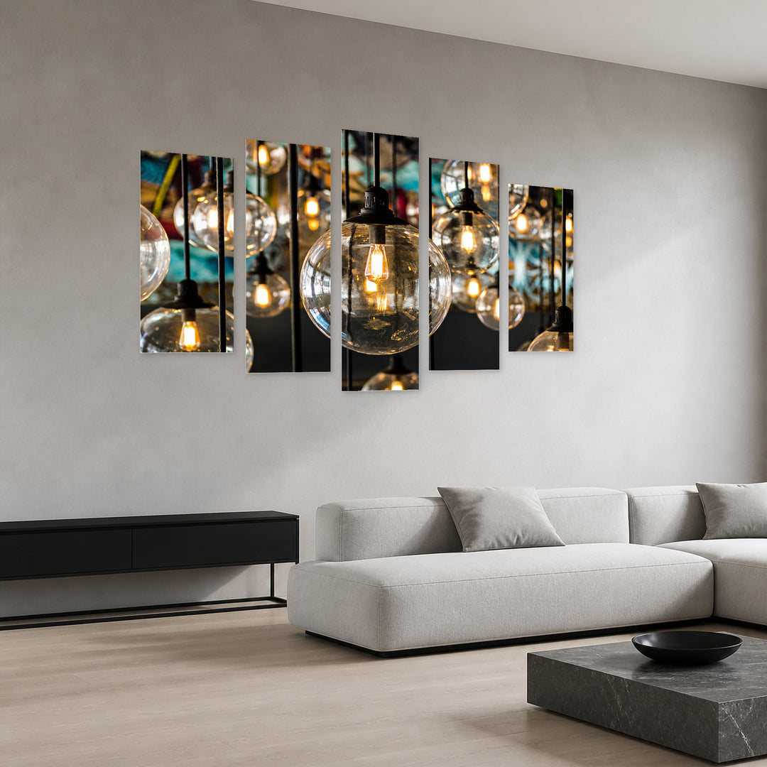Vintage Decorative Lighting Vintage Study — five-panel wall art in perspective interior | 5wallart 51836 M2