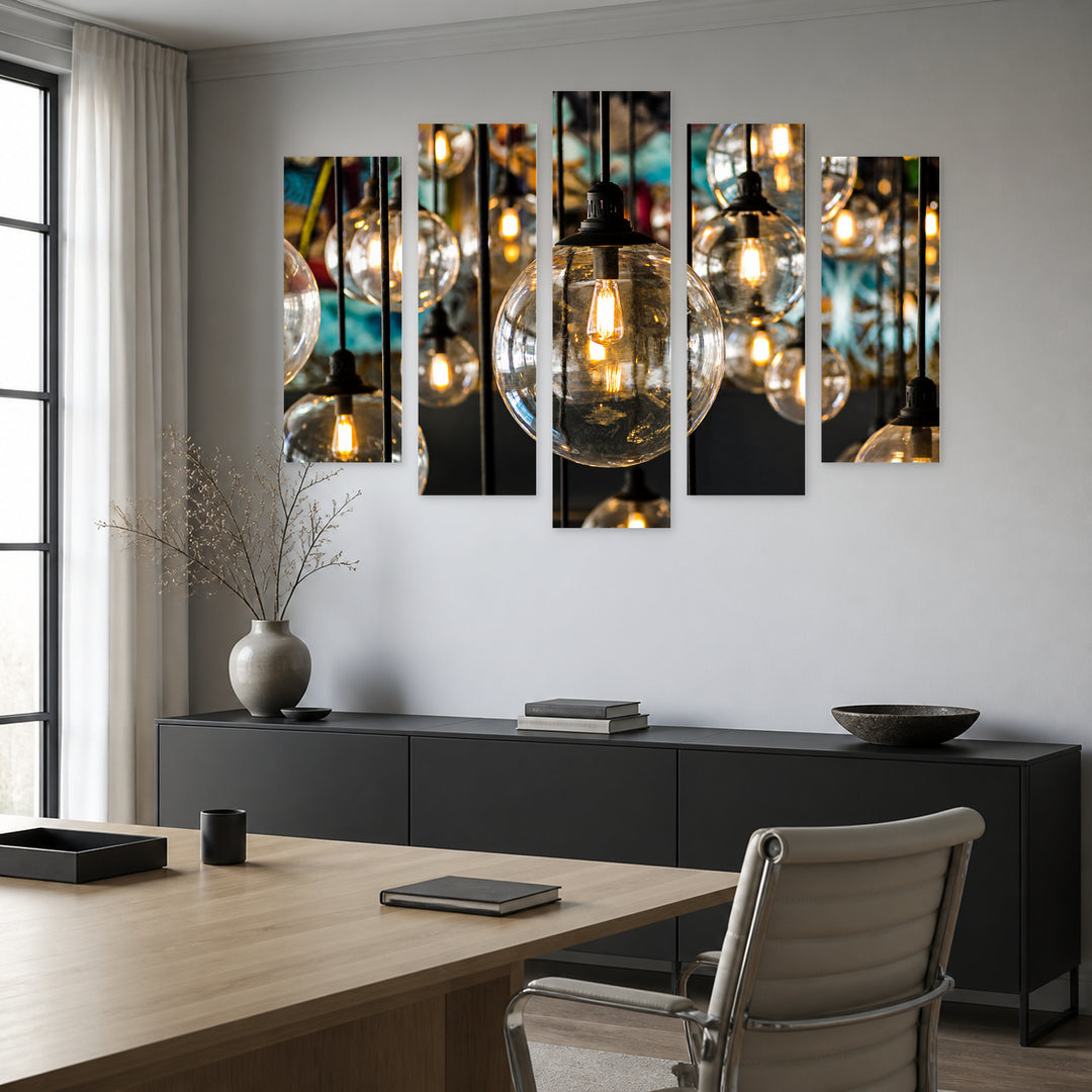Vintage Decorative Lighting Vintage Study — five-panel wall art in frontal interior | 5wallart 51836 M3