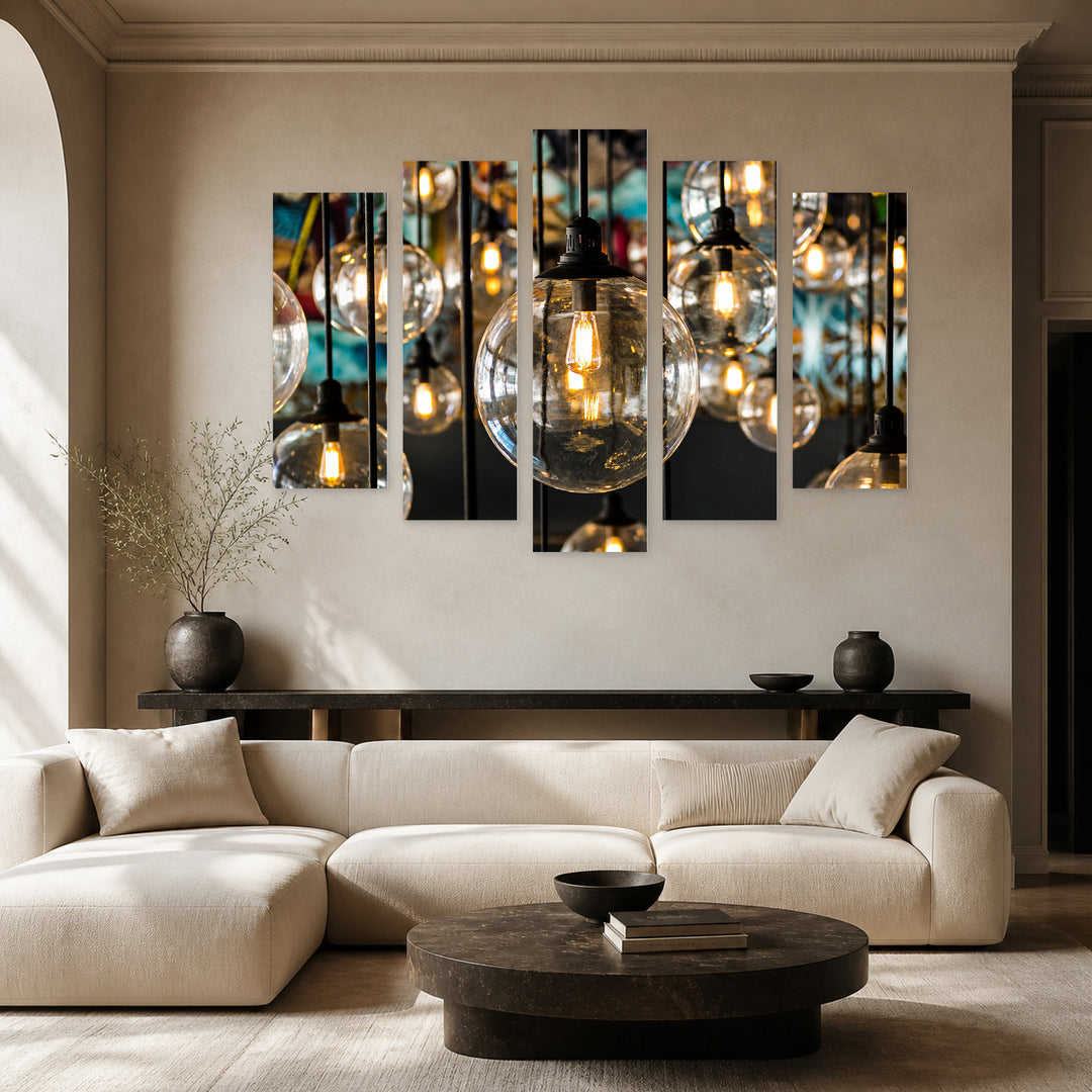 Vintage Decorative Lighting Vintage Study — five-panel wall art in alternate frontal interior | 5wallart 51836 M4