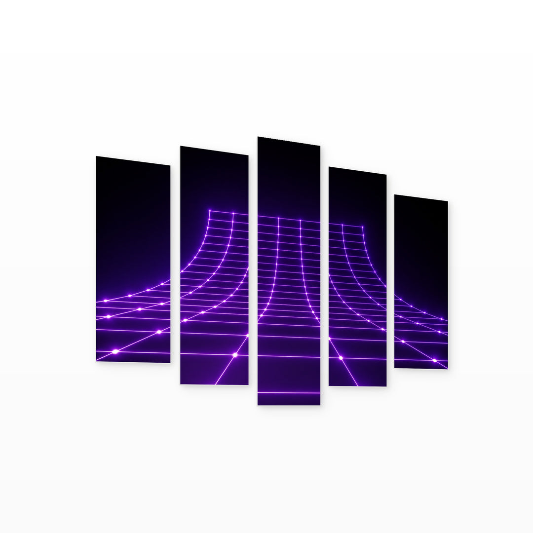 Abstract Ultraviolet Background at Night — five-panel wall art on white background in perspective | 5wallart 51845 M1