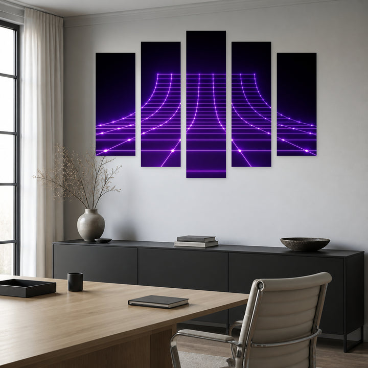 Abstract Ultraviolet Background at Night — five-panel wall art in alternate frontal interior | 5wallart 51845 M4