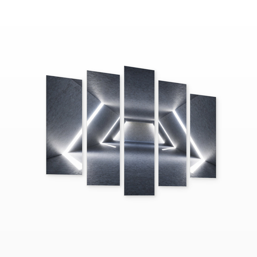 Daylight Tunnel with Geometric Rhythm — five-panel wall art on white background in perspective | 5wallart 51850 M1