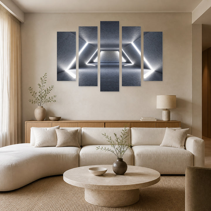Daylight Tunnel with Geometric Rhythm — five-panel wall art in alternate frontal interior | 5wallart 51850 M4