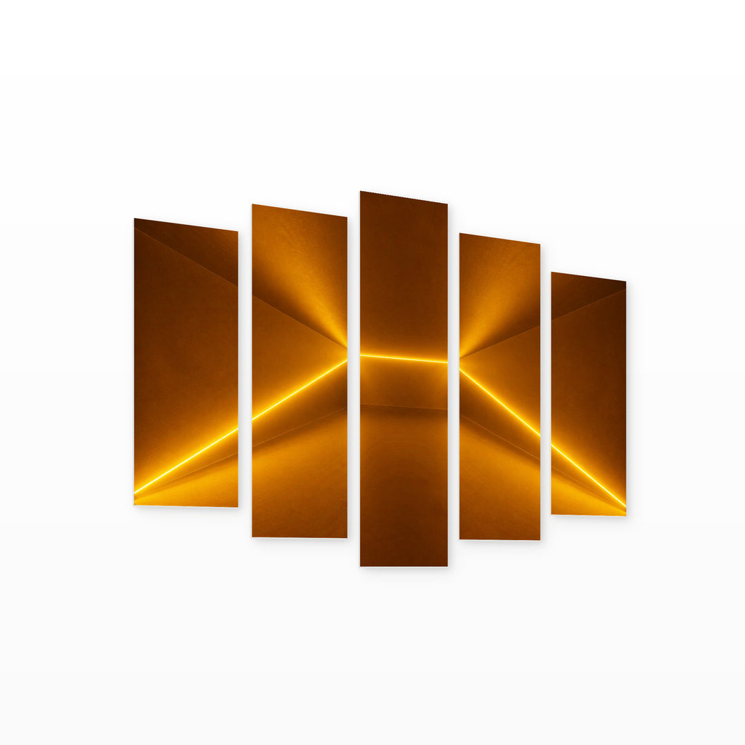 Glowing Lines with Geometric Rhythm — five-panel wall art on white background in perspective | 5wallart 51851 M1