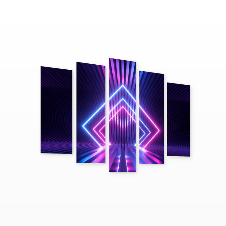Neon Rhombus at Night — five-panel wall art on white background in perspective | 5wallart 51856 M1