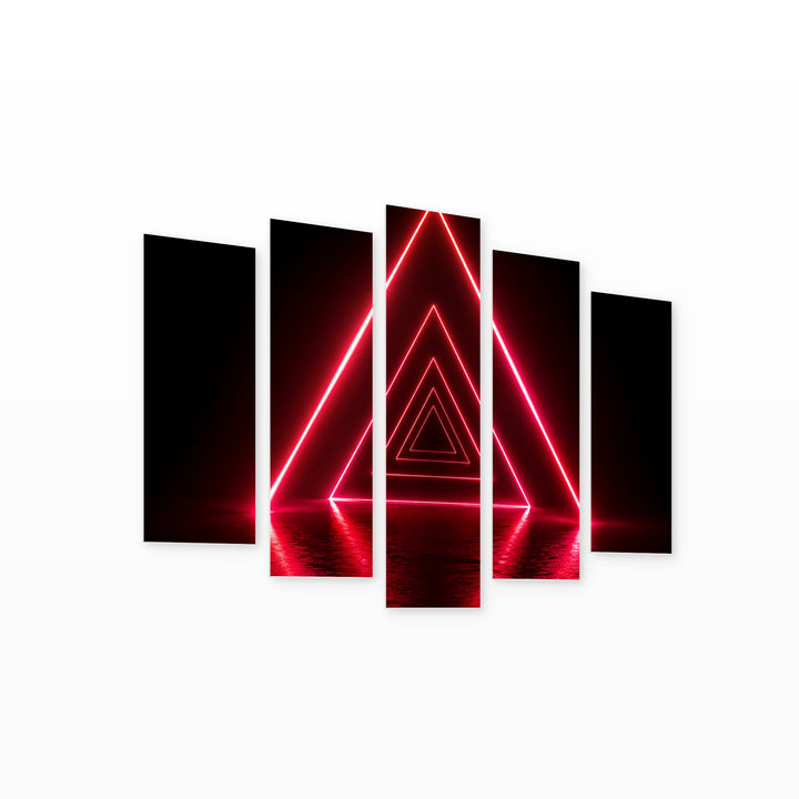 Red Neon Triangle at Night — five-panel wall art on white background in perspective | 5wallart 51871 M1