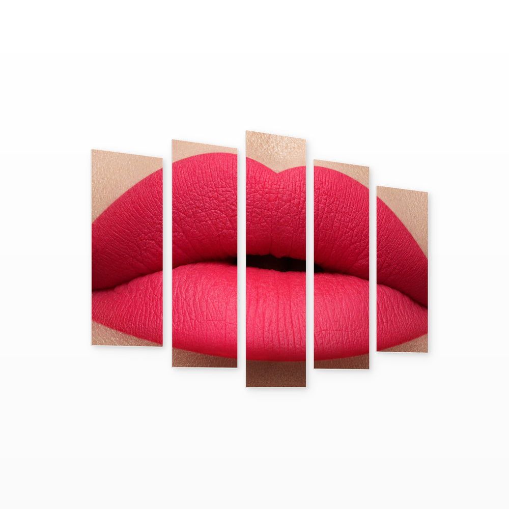 Pink Matte Lips Modern Composition — five-panel wall art on white background in perspective | 5wallart 51884 M1