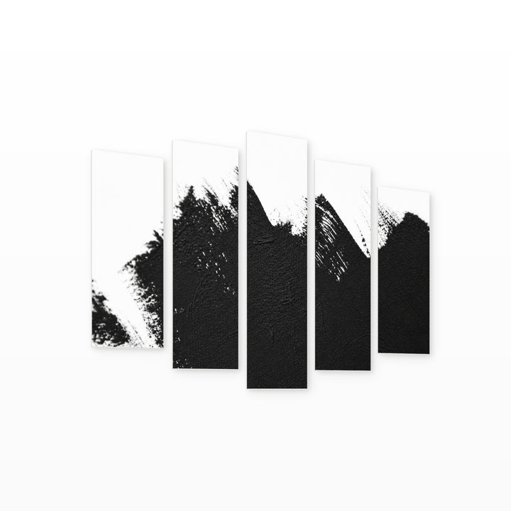 Black Oil Paint on White Paper Modern Composition — five-panel wall art on white background in perspective | 5wallart 51919 M1