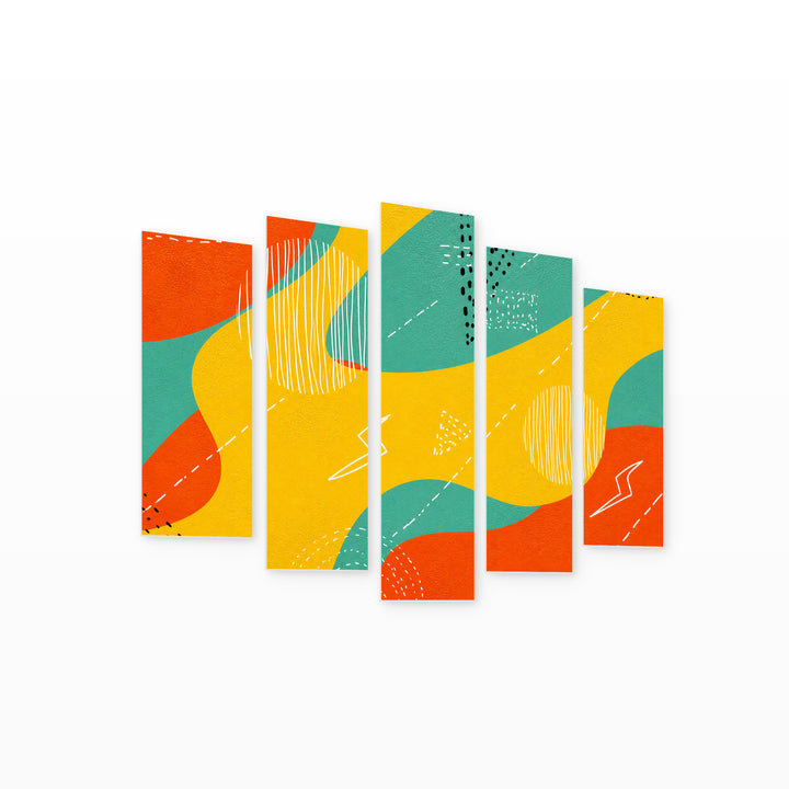 Abstract Geometric Drawing with Dramatic Contrast — five-panel wall art on white background in perspective | 5wallart 51933 M1