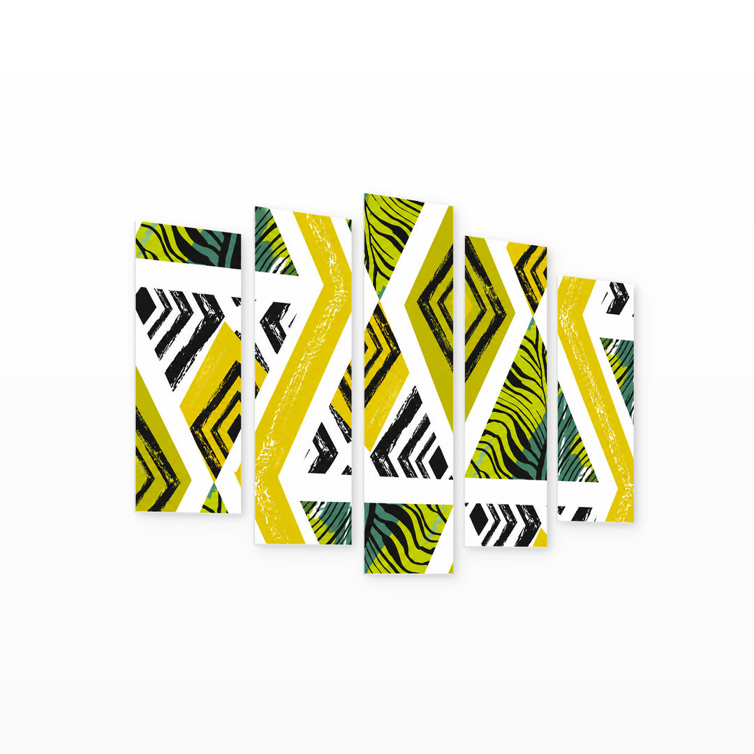 Vector Abstract Textured Shapes with Geometric Rhythm — five-panel wall art on white background in perspective | 5wallart 51938 M1